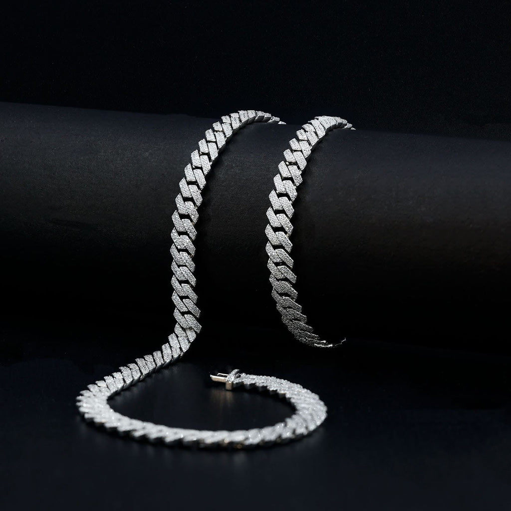 Moissanite Classic Monaco Cuban Necklace Chain – Iced Out (925 Silver, 14mm)