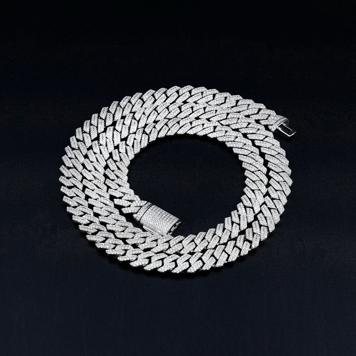 Moissanite Classic Monaco Cuban Necklace Chain – Iced Out (925 Silver, 14mm)
