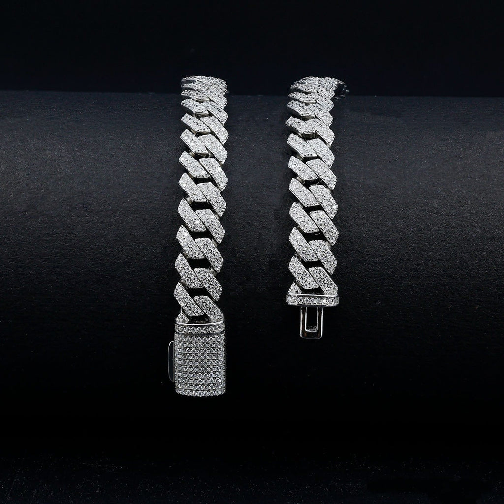 Moissanite Classic Monaco Cuban Necklace Chain – Iced Out (925 Silver, 14mm)